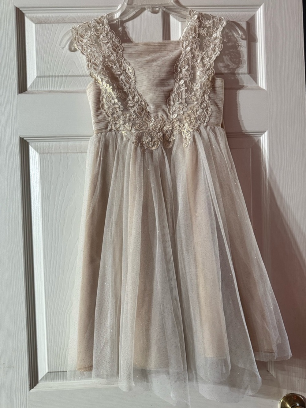 Girls Cream Lace & Sparkle Tulle Party Dress